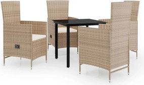 vidaXL Σετ Τραπεζαρίας Κήπου 5 Τεμαχίων Μπεζ με Μαξιλάρια