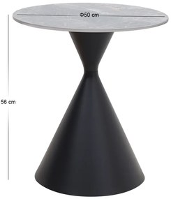 Τραπεζάκι βοηθητικό Logan Megapap sintered stone - μέταλλο χρώμα γκρι εφέ μαρμάρου - μαύρο Ø50x56εκ.