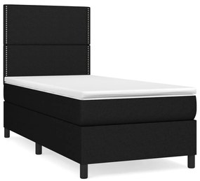 vidaXL Κρεβάτι Boxspring με Στρώμα Μαύρο 90x200 εκ. Υφασμάτινο