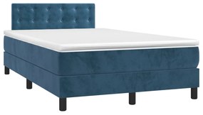 vidaXL Κρεβάτι Boxspring με Στρώμα & LED Σκ. Μπλε 120x200εκ. Βελούδινο