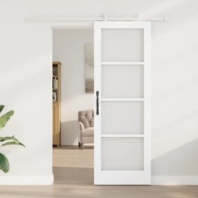 vidaXL Συρόμενη Πόρτα με Σετ Εξαρτημάτων 'ORKDAL' Λευκή Μασίφ Ξύλο & Γυαλί