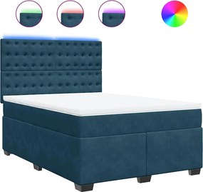 vidaXL Κρεβάτι Boxspring με Στρώμα Μπλε 140x200 εκ. Βελούδινο