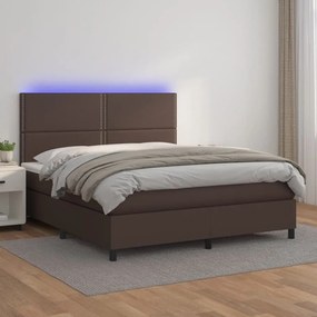 Κρεβάτι Boxspring με Στρώμα &amp; LED Καφέ 140x190 εκ. Συνθ. Δέρμα - Καφέ