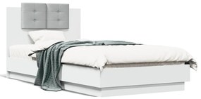 Πλαίσιο Κρεβατιού με Κεφαλάρι &amp; λυχνίες LED Λευκό 75 x 190 εκ. - Λευκό