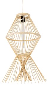 GloboStar YOSHI 01928 Boho Κρεμαστό Φωτιστικό Οροφής Μονόφωτο 1 x E27 AC220-240V IP20 - Φ35 x Υ60cm - Μπεζ Ξύλινο Πλέγμα - 5 Χρόνια Εγγύηση