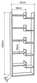 Βιβλιοθήκη Oppa χρώμα φυσικό-λευκό 61x22x162εκ 61x22x162 εκ.