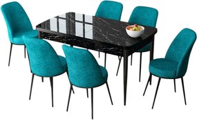 Extendable Dining Table &amp; Chairs Set (7 Pieces) Zen - Black Marble, Turquoise Black Marble
Turquoise