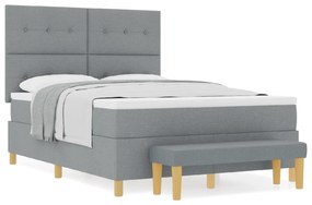 vidaXL Κρεβάτι Box Spring με στρώμα και πάγκο  Ανοιχτό Γκρι 140x190 εκ Υφάσμα