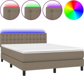vidaXL Κρεβάτι Boxspring με Στρώμα &amp; LED Taupe 140x190 εκ. Υφασμάτινο
