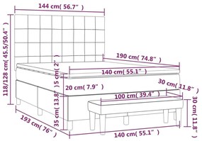 Κρεβάτι Boxspring με Στρώμα Ανοιχτό Γκρι 140x190 εκ. Βελούδινο - Γκρι