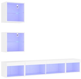 vidaXL Έπιπλα Τοίχου Τηλεόρασης 5 τεμ LED Λευκά από Επεξεργασμένο Ξύλο