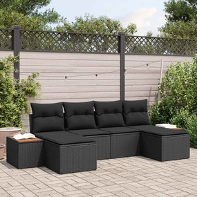 vidaXL Σετ Καναπέ Κήπου με μαξιλάρι 6 pcs Μαύρο Πολυ Ρατάν