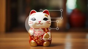 Intra Συλλεκτικό Ξύλινο Παζλ Plywood  4mm - Διακοσμητικό Maneki-neko Lucky Cat Σε Ξύλινο Κουτί - Διαστάσεις: 10x10 cm – 25 κομμάτια