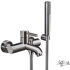 La Torre New Tech Inox Μπαταρία Λουτρού Mε Τηλέφωνο Anticalcare, Επίτοιχο Aναπαυτήριο Τηλεφώνου&amp; Άθραυστο Σπιράλ 12019-110