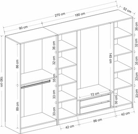 Εξαφυλλη Ντουλαπα Ανθρακι/Μαυρο KALEO 52x225x190