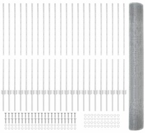 vidaXL Φράχτης με Στήλες. Ασημί 1.2 x 50 m Ατσάλι