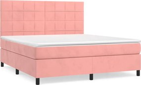 vidaXL Κρεβάτι Boxspring με Στρώμα Ροζ 180x200 εκ. Βελούδινο