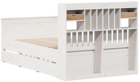 Κρεβάτι Βιβλιοθήκη Χωρίς Στρώμα Λευκό 135x190 εκ Μασίφ Πεύκο - Λευκό