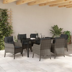 vidaXL Σετ Καθιστικού 7 Τμημάτων  με Μαξιλάρια γκρί Πολυ Ράτανα