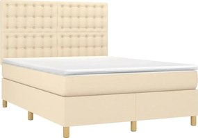 vidaXL Κρεβάτι Boxspring με Στρώμα &amp; LED Κρεμ 140x200 εκ. Υφασμάτινο