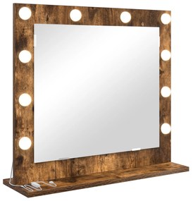 vidaXL Καθρέφτης Vanity με LED Φώτα Καπνιστού Δρυ 60x55x18 εκ.