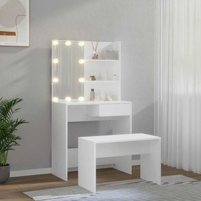 vidaXL Μπουντουάρ Σετ με LED Λευκό από Επεξεργασμένο Ξύλο