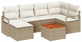 vidaXL Σετ Καναπέ Κήπου με μαξιλάρι 7 pcs Μπεζ Πολυ ράταν