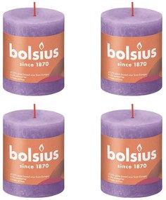 Bolsius Κεριά Κύλινδρος Ρουστίκ Shine 4 τεμ. Φωτ. Βιολετί 80 x 68 χιλ