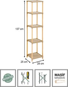 Ραφιέρα δαπέδου πλαστική - ξύλινη χρώμα φυσικό - μπεζ 28x25x137εκ.