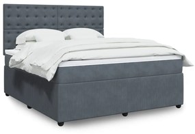 Κρεβάτι Boxspring με Στρώμα Σκούρο Γκρι 180x200 εκ. Βελούδινο - Γκρι