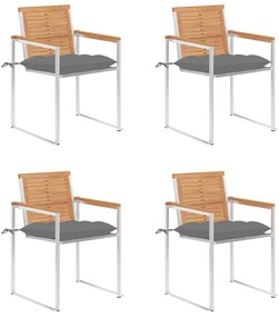 Καρέκλες Κήπου 4 τεμ. από Μασίφ Ξύλο Teak με Μαξιλάρια