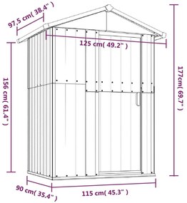 Αποθήκη Κήπου Γκρι 126 x 97,5 x 177 εκ. από Γαλβανισμένο Ατσάλι - Γκρι