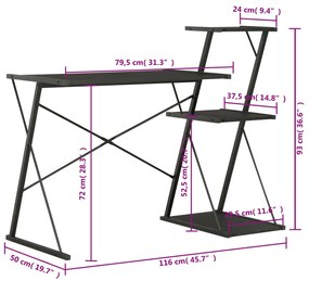vidaXL Γραφείο με Ράφια Μαύρο 116 x 50 x 93 εκ.