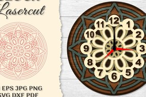 Σετ των 2 Intra απο ξύλο plywood 3mm-4mm πάχος - Ρολόι Mandala Lasercut Δίασταση 30x30 cm INTRAFABR-120626425