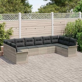 vidaXL Σετ Καναπέ Κήπου με μαξιλάρι 10 pcs Ανοιχτό γκρι Πολυ ράταν