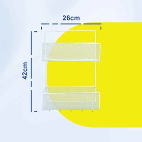 Μεταλλικό Ράφι Τοίχου 2 Θέσεων με Γάντζους 26x13x42cm Άσπρο ή Μαύρο