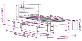 Σκελετός Κρεβ. Χωρίς Στρώμα Καφέ Κεριού 75x190 εκ Μασίφ Πεύκο - Καφέ