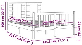 Πλαίσιο Κρεβατιού με Κεφαλάρι Μαύρο 140x200 εκ. Μασίφ Ξύλο - Μαύρο