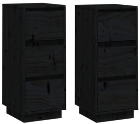 vidaXL Συρταριέρες 2 τεμ. Μαύρες 32x34x75 εκ. από Μασίφ Ξύλο Πεύκου