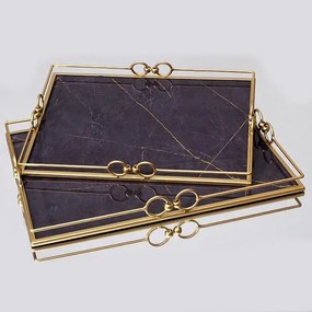 S/2 ΔΙΣΚΟΙ ΜΕΤΑΛΛΙΚΟΙ ΜΕ ΓΥΑΛΙ ΧΡΥΣΟΙ 40x30x4.5 / 35x25x3.5cm|752-16046