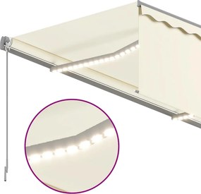 vidaXL Χειροκίνητη τέντα με ηλιακό LED 4 x 3 m Κρεμ 100% Πολυεστέρας