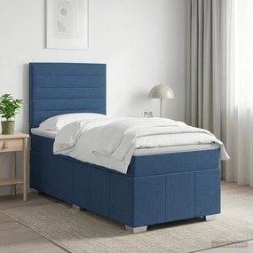 vidaXL Κρεβάτι box spring με στρώμα Μπλε 90 x 200 cm Ύφασμα