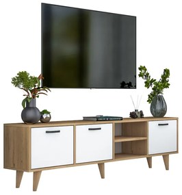 Έπιπλο τηλεόρασης Sercio pakoworld λευκό-καρυδί μελαμίνη-πόδι φυσικό χρώμα ξύλο180x29.7x48.6εκ Model: 182-000083
