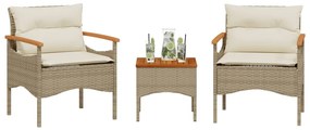 vidaXL Σετ Καναπές Κήπου 3 τεμ. Μπεζ Συνθετικό Ρατάν με Μαξιλάρια