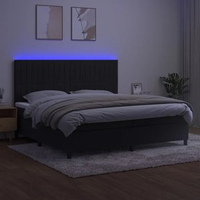 vidaXL Κρεβάτι Boxspring με Στρώμα &amp; LED Μαύρο 200x200 εκ. Βελούδινο