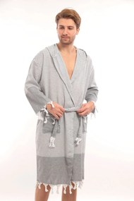 Stewehome διάλεξε unisex μπουρνούζι με κουκούλα γκρι ριγέ 100% βαμβακερό (S/M)