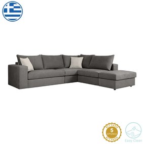 Πολυμορφικός-αναστρέψιμος καναπές London pakoworld ποντικί χρώμα ύφασμα με μαξιλάρια σε απόχρωση ανοιχτό γκρι 296x246x95εκ