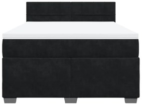 Κρεβάτι Boxspring με Στρώμα Μαύρο 140x190 εκ. Βελούδινο - Μαύρο