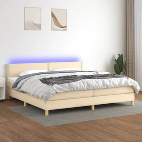 vidaXL Κρεβάτι Boxspring με Στρώμα &amp; LED Κρεμ 200x200 εκ. Υφασμάτινο