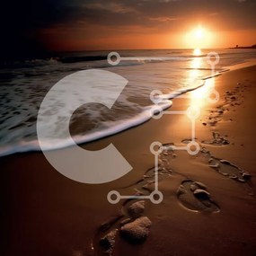 Intra Συλλεκτικό Ξύλινο Παζλ Plywood  4mm - Όμορφο ηλιοβασίλεμα σε μια παραλία με ίχνη στην άμμο Σε Ξύλινο Κουτί - Διαστάσεις: 10x10 cm – 25 κομμάτια